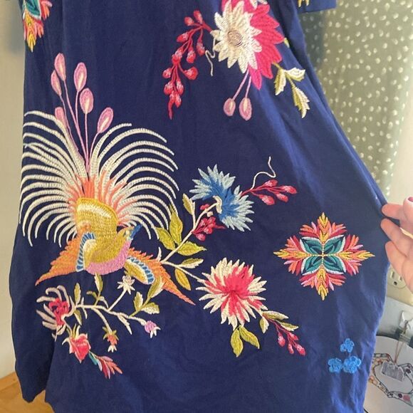 Johnny Was Blue Embroidered Julie Kimono Sleeve Tee Dress Size Small - Picture 3 of 7